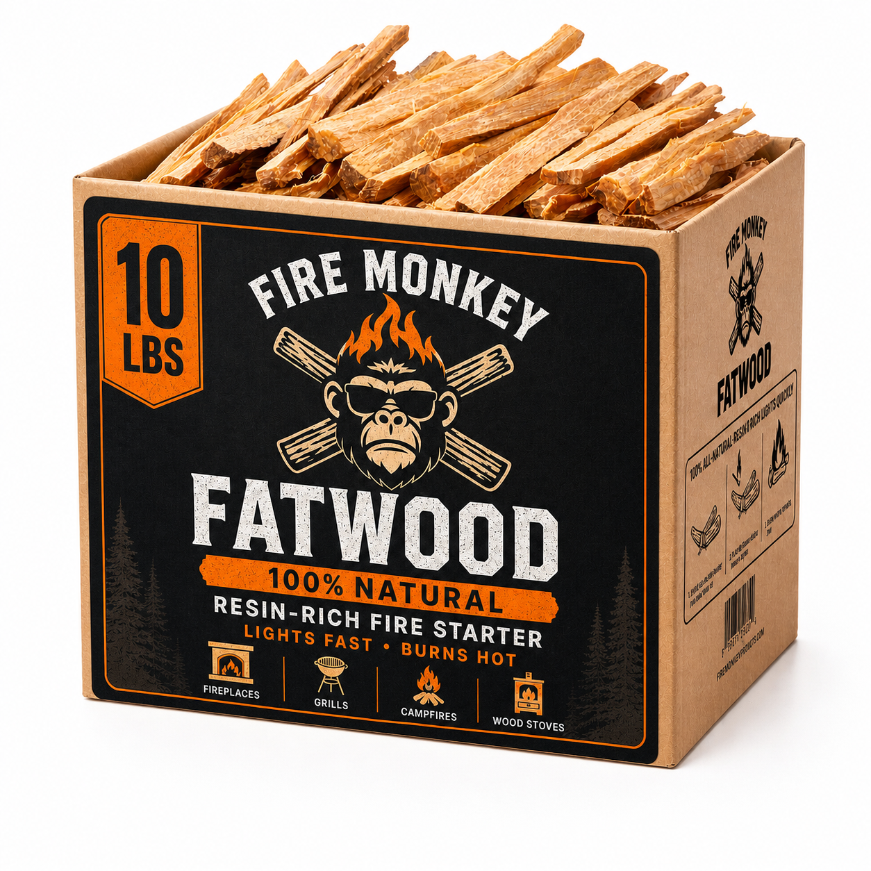 Fire Monkey Fatwood Camp Master 10lb Box — All-Natural Resin-Rich Pine Fire Starter